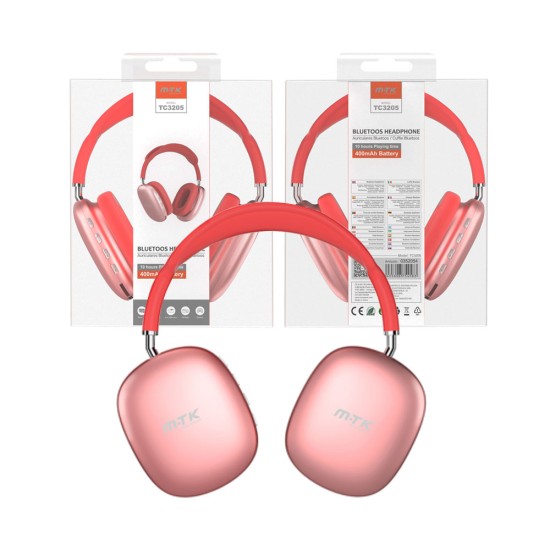 MTK BLUETOOTH HEADPHONES TC3205 RS HANDS-FREE CALLS/MICROSD/AUX/FM RADIO/TF/AUDIO (0352054) 400MAH PINK